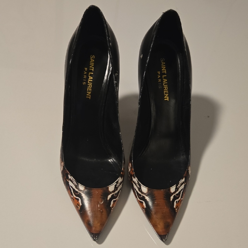 Saint Laurent Black and Brown Patterned Heels Baddie Chic Going Out
